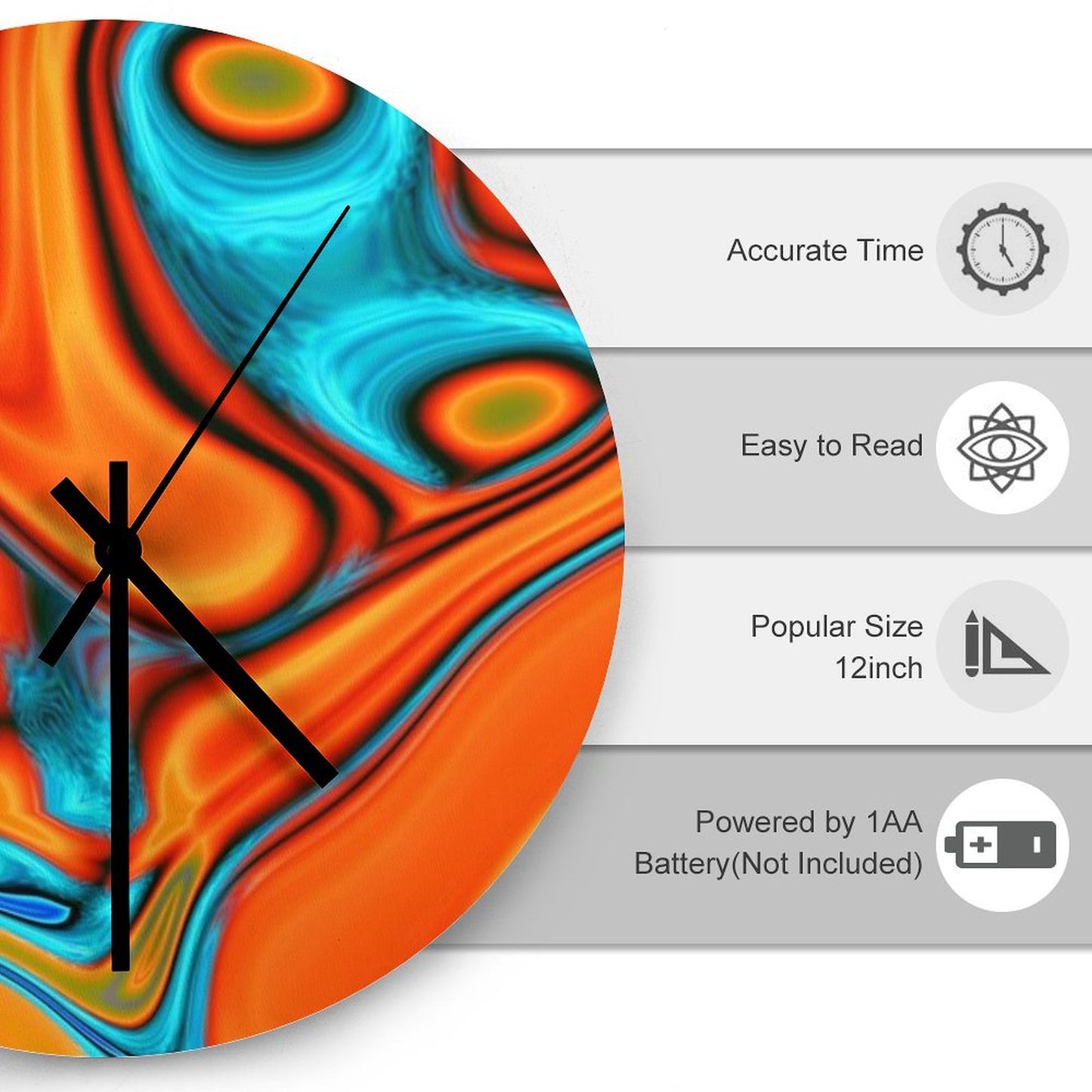 Vivid Modern Southwest Hipster Turquoise Orange Swirls Wall Clock