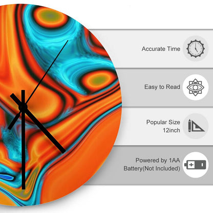 Vivid Modern Southwest Hipster Turquoise Orange Swirls Wall Clock