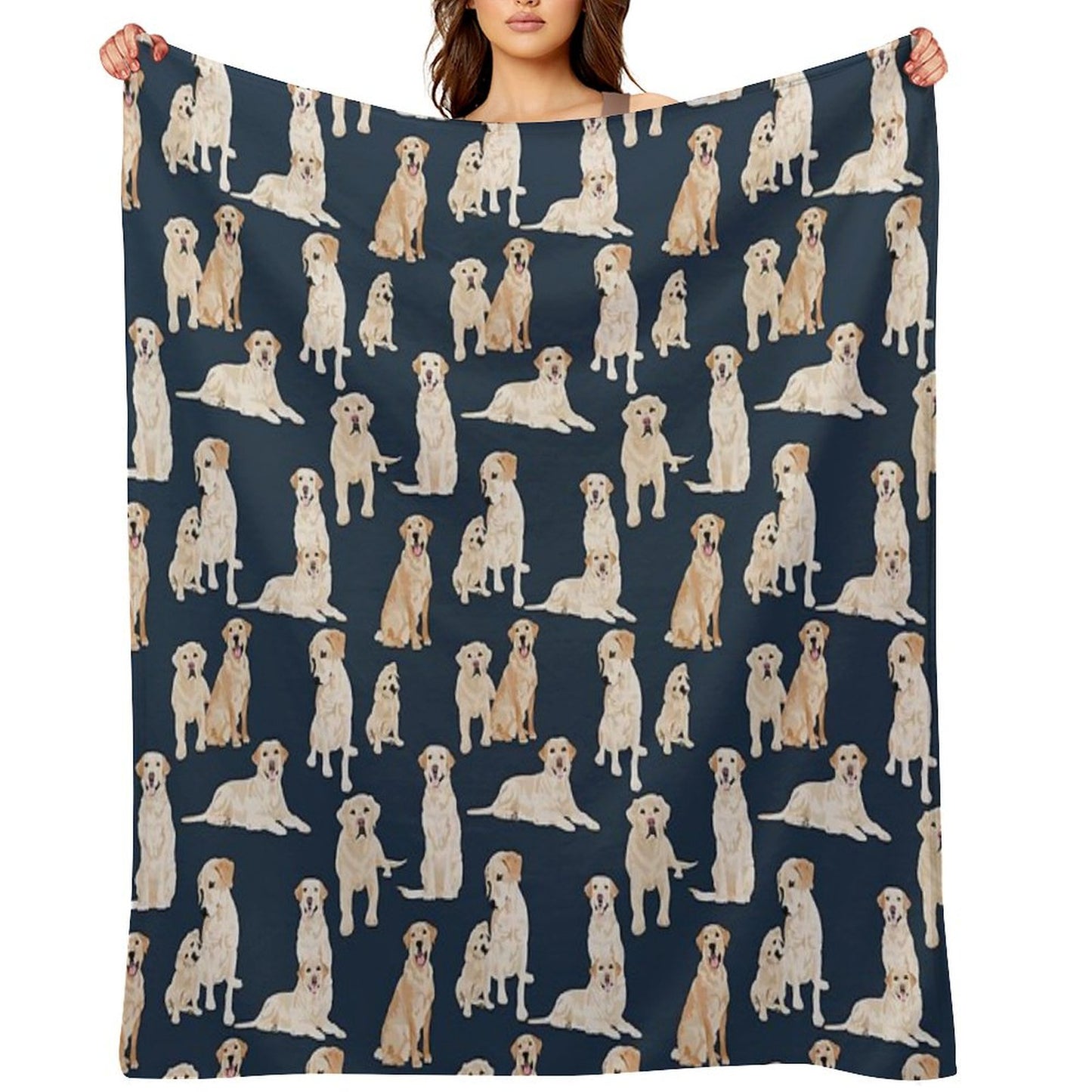 Yellow Labs Navy Throw Blanket