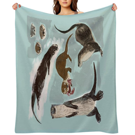 New World Otters Throw Blanket