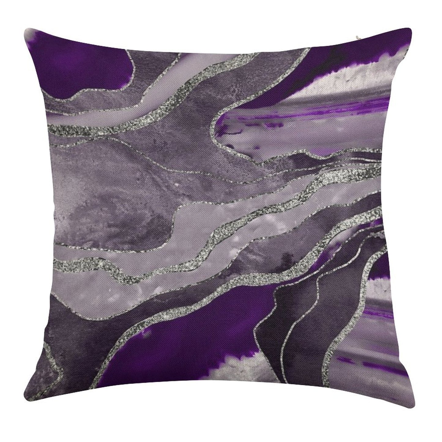 Dark Violet Marble Agate Silver Glam #1 (Photo of Glitter Only - Not Reflective) Linen Throw Pillow Cover