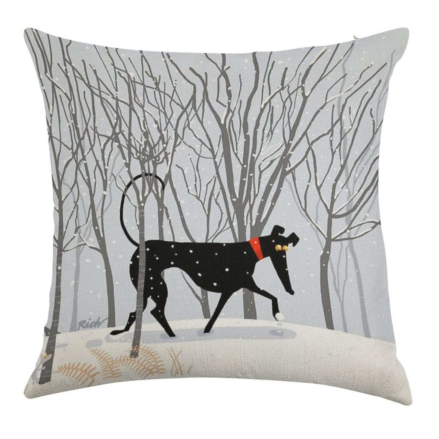 Winter Hound Linen Throw Pillow Cover