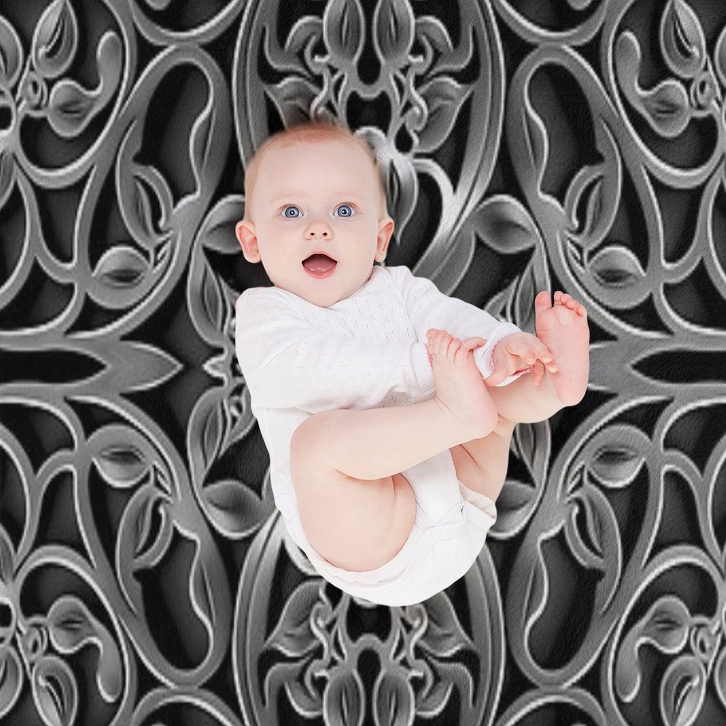 Luxurious Filigree Fern 3D Print - Silver And Black Designer Pattern for A Modern Classic Glam Home VI Throw Blanket