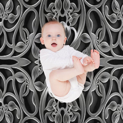 Luxurious Filigree Fern 3D Print - Silver And Black Designer Pattern for A Modern Classic Glam Home VI Throw Blanket