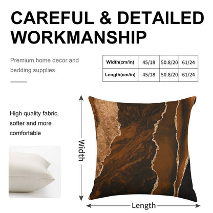 Abstract Chocolate Brown & Gold Modern Geode Agate Design Linen Throw Pillow Cover