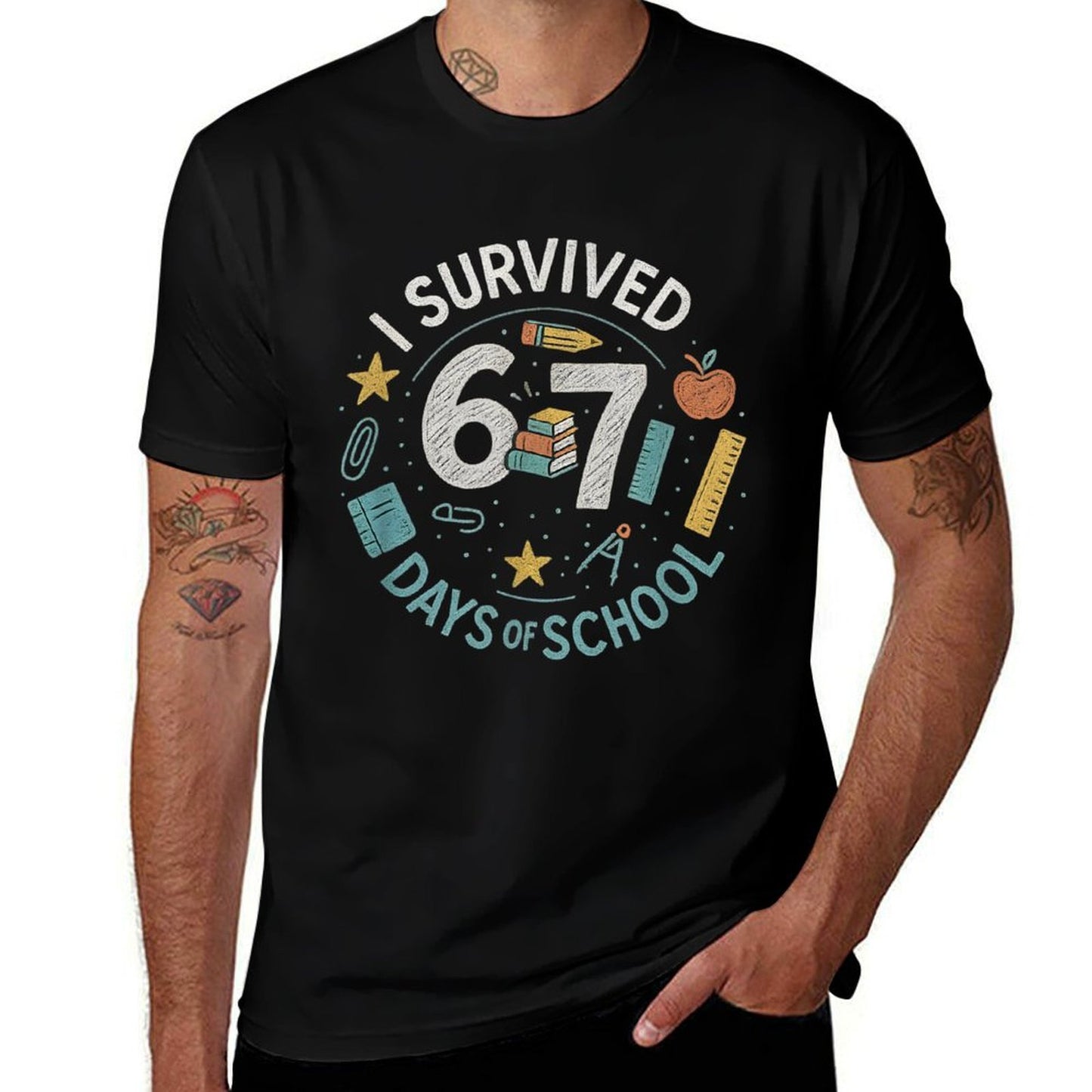 I Survived 6 7 Days of School – Funny 67 Meme Chalkboard  Relaxed-fit T-Shirt