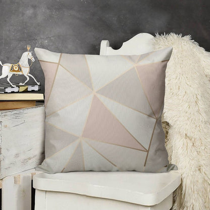 Geometric Pink & Gray Linen Throw Pillow Cover
