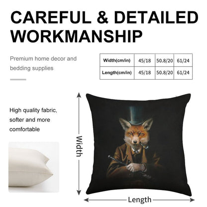 Dapper Victorian Fox Linen Throw Pillow Cover
