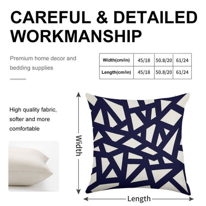 Navy Blue Thick Mosaic Lines On White Linen Throw Pillow Cover