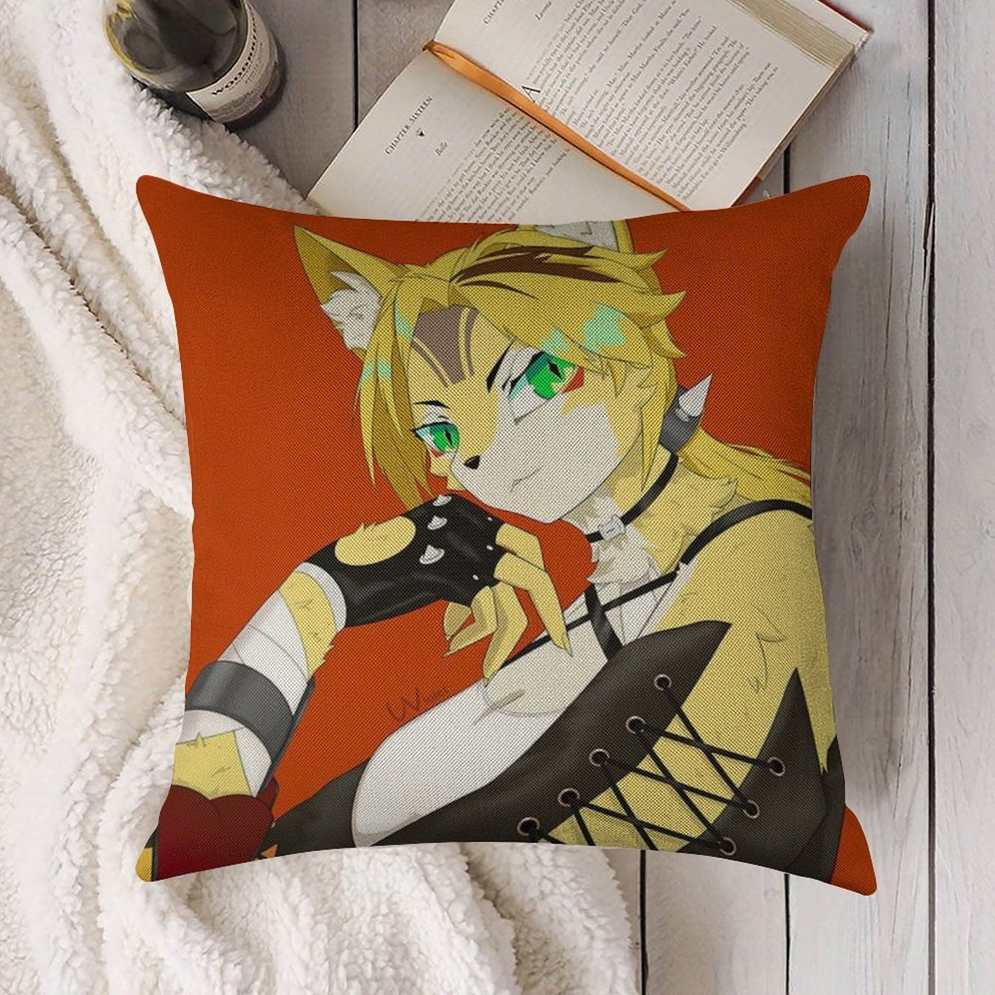 The Cat of Calydon Linen Throw Pillow Cover
