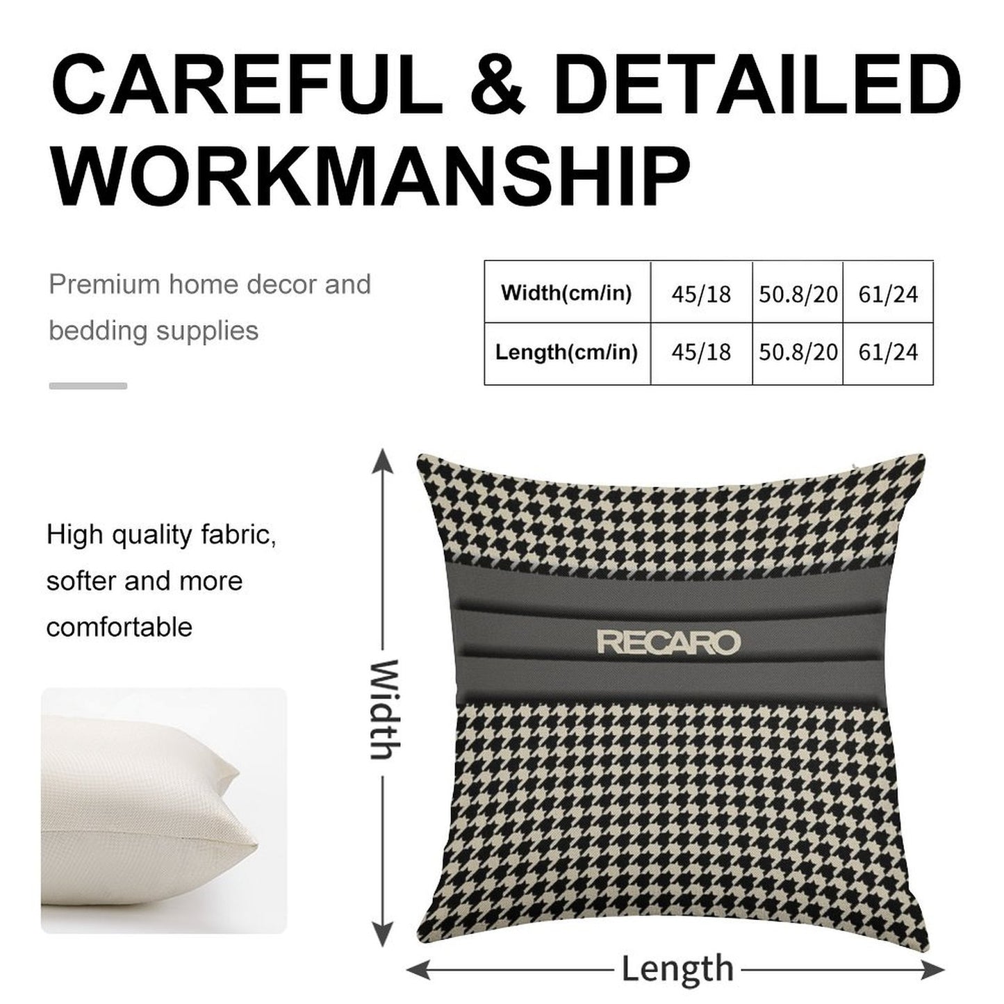 Recaro Seat Houndstooth Upholstery Linen Throw Pillow Cover
