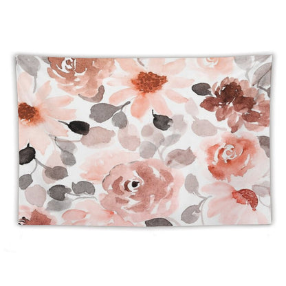 Floral, Watercolor, Soft, Pastel, Rose Gold, Blush Pink And Gray Tapestry