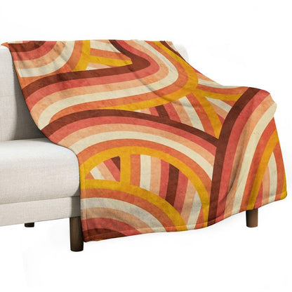 Vintage Orange 70's Style Rainbow Stripes Throw Blanket