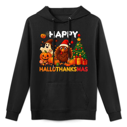 Happy Hallothanksmas Halloween Thanksmas Holiday Season Adjustable Hood Hoodie