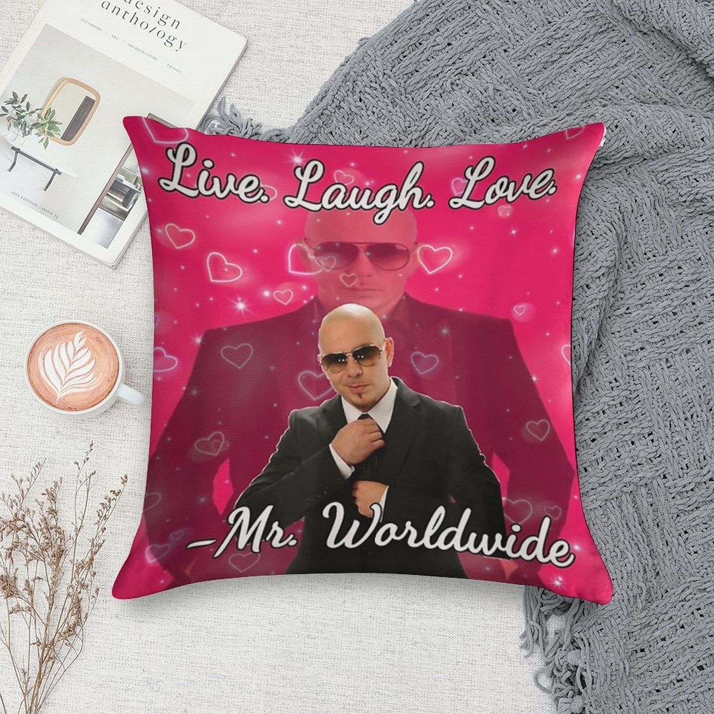 Mr Worldwide Pitbull Valentine Soft Reinforced Edging Throw Pillow
