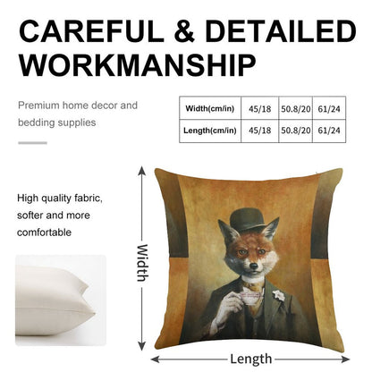 Teatime Mr Fox Linen Throw Pillow Cover