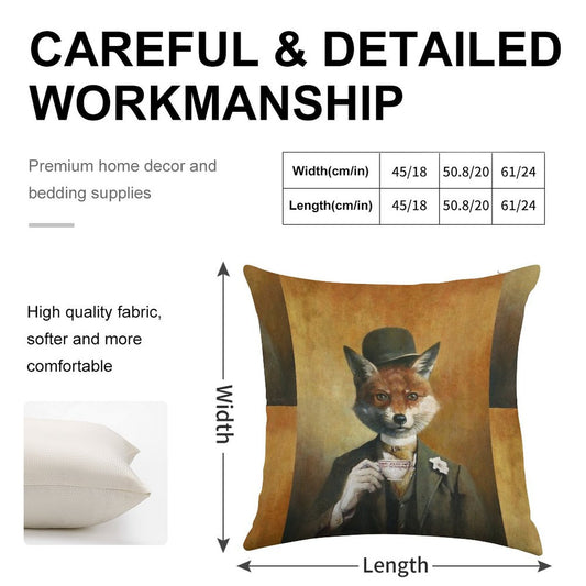 Teatime Mr Fox Linen Throw Pillow Cover