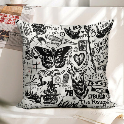 Tattoos Collage Linen Throw Pillow Cover