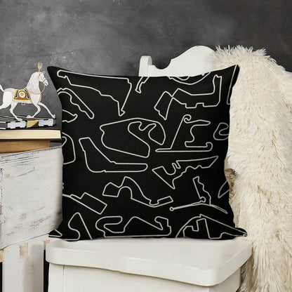Formula One Circuits Outline - Black Linen Throw Pillow Cover