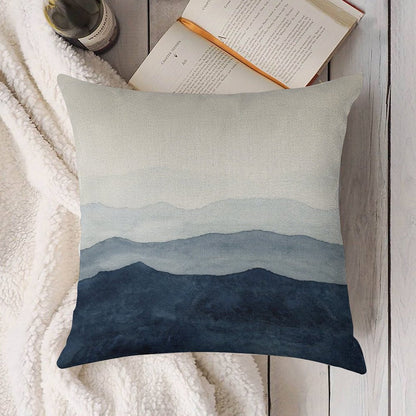Mountains Ombre  Indigo Abstract Watercolor Linen Throw Pillow Cover