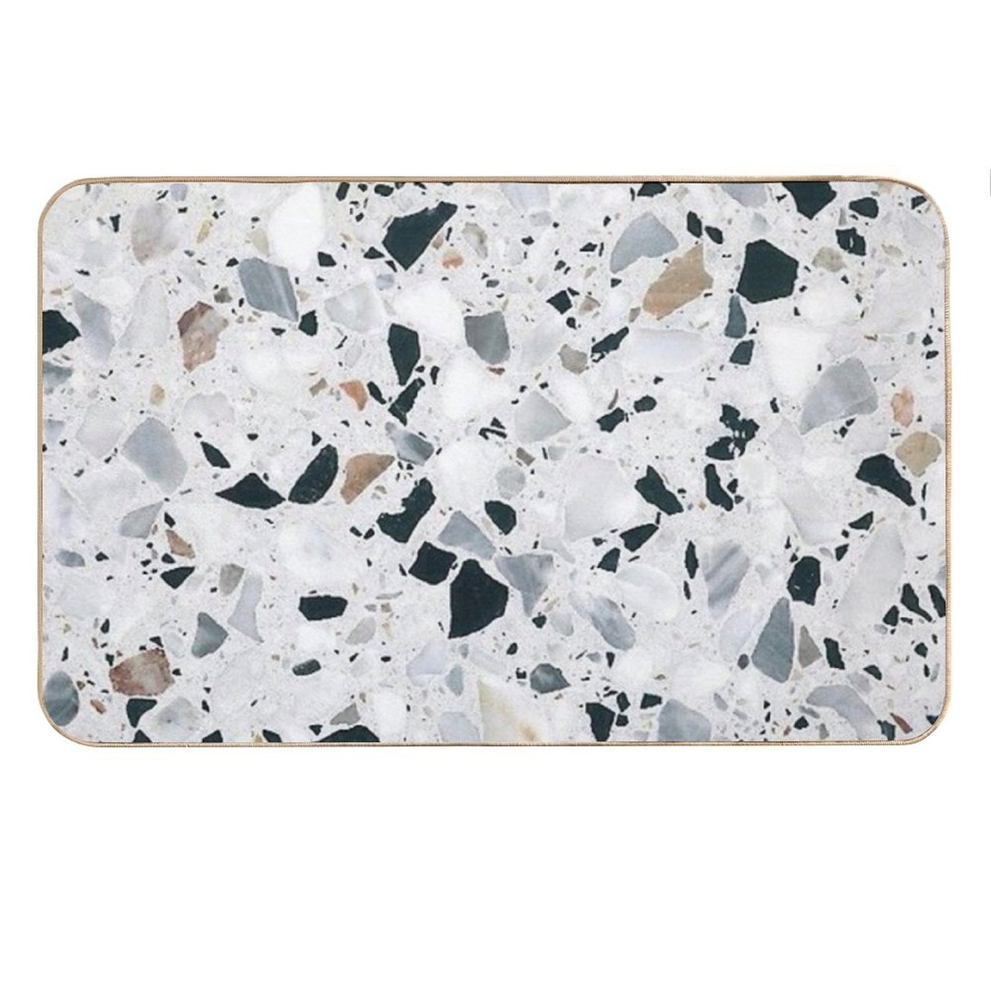 Terrazzo Black, White, Grey And Bronze Bath Mat