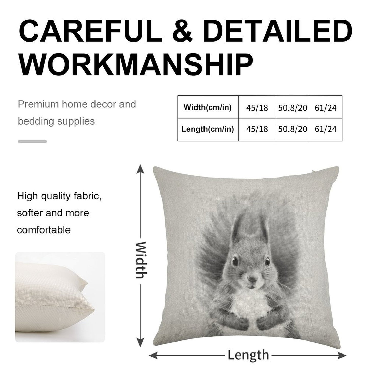 Squirrel 2 - Black & White Linen Throw Pillow Cover