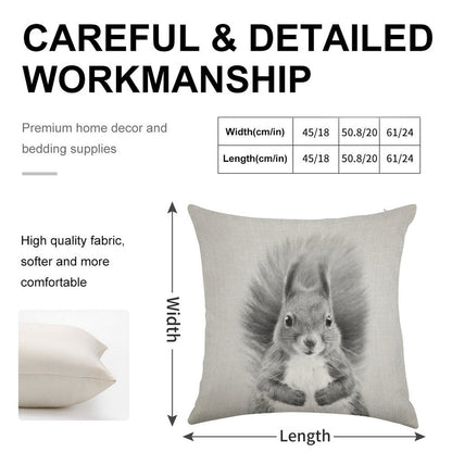 Squirrel 2 - Black & White Linen Throw Pillow Cover