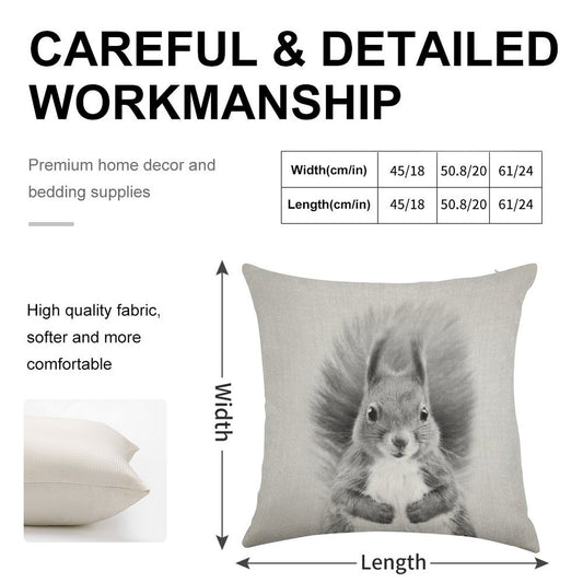 Squirrel 2 - Black & White Linen Throw Pillow Cover