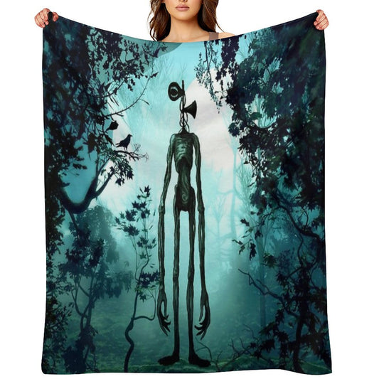 Siren Head in Horror Background Throw Blanket