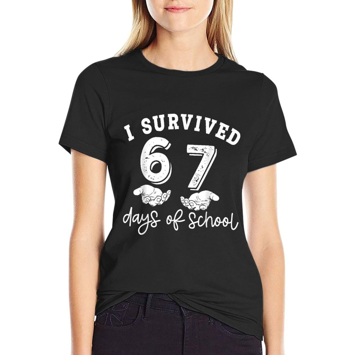 I Survived 67 Days of School Funny 67 Teachers Students Meme  Polyester Blend T-Shirt