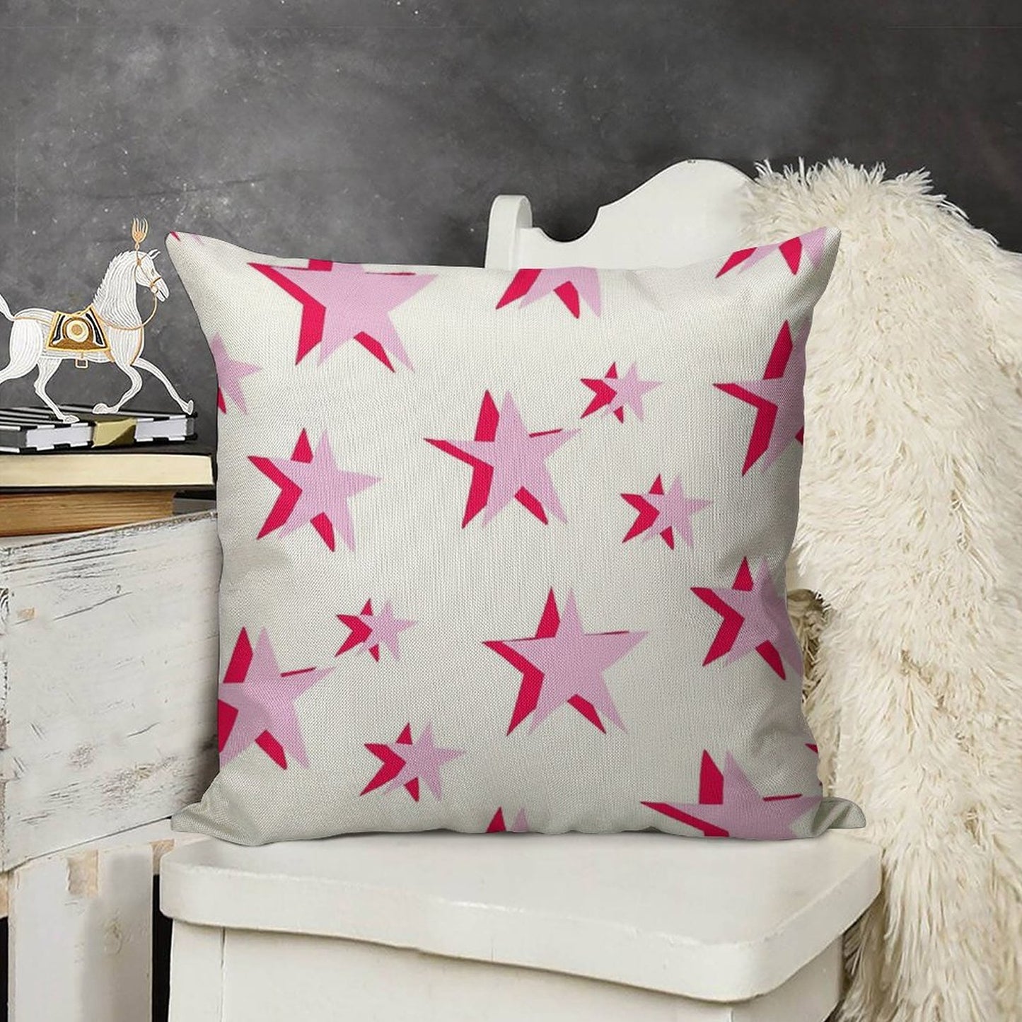 Pink And Red Vsco Star Pattern Linen Throw Pillow Cover