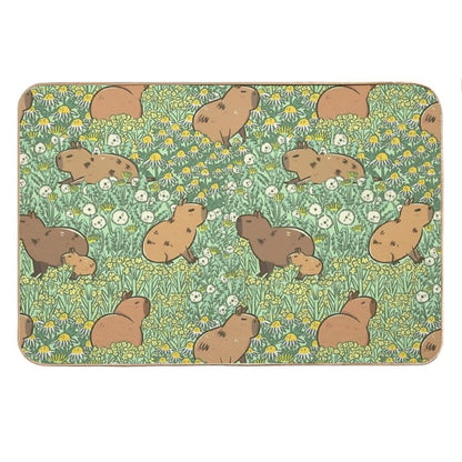 Capybaras Meadow in Green And Yellow Bath Mat