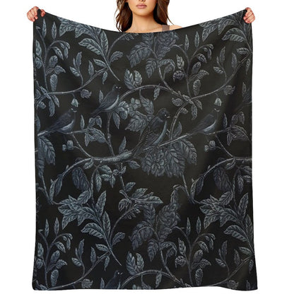 Medieval Floral Raven Throw Blanket