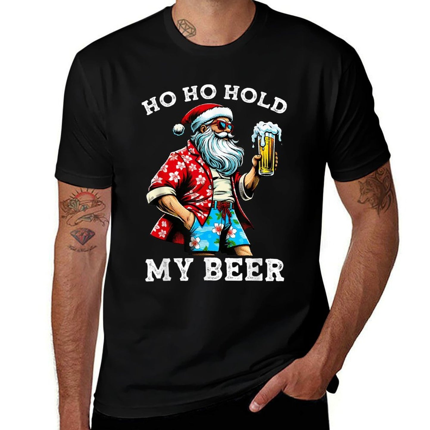 Funny Santa With Sunglasses And Beer Christmas in July  Soft T-Shirt