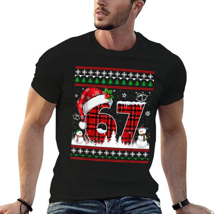 Funny 67 Six Seven Meme Ugly Sweater Christmas Pajamas  Cotton T-Shirt