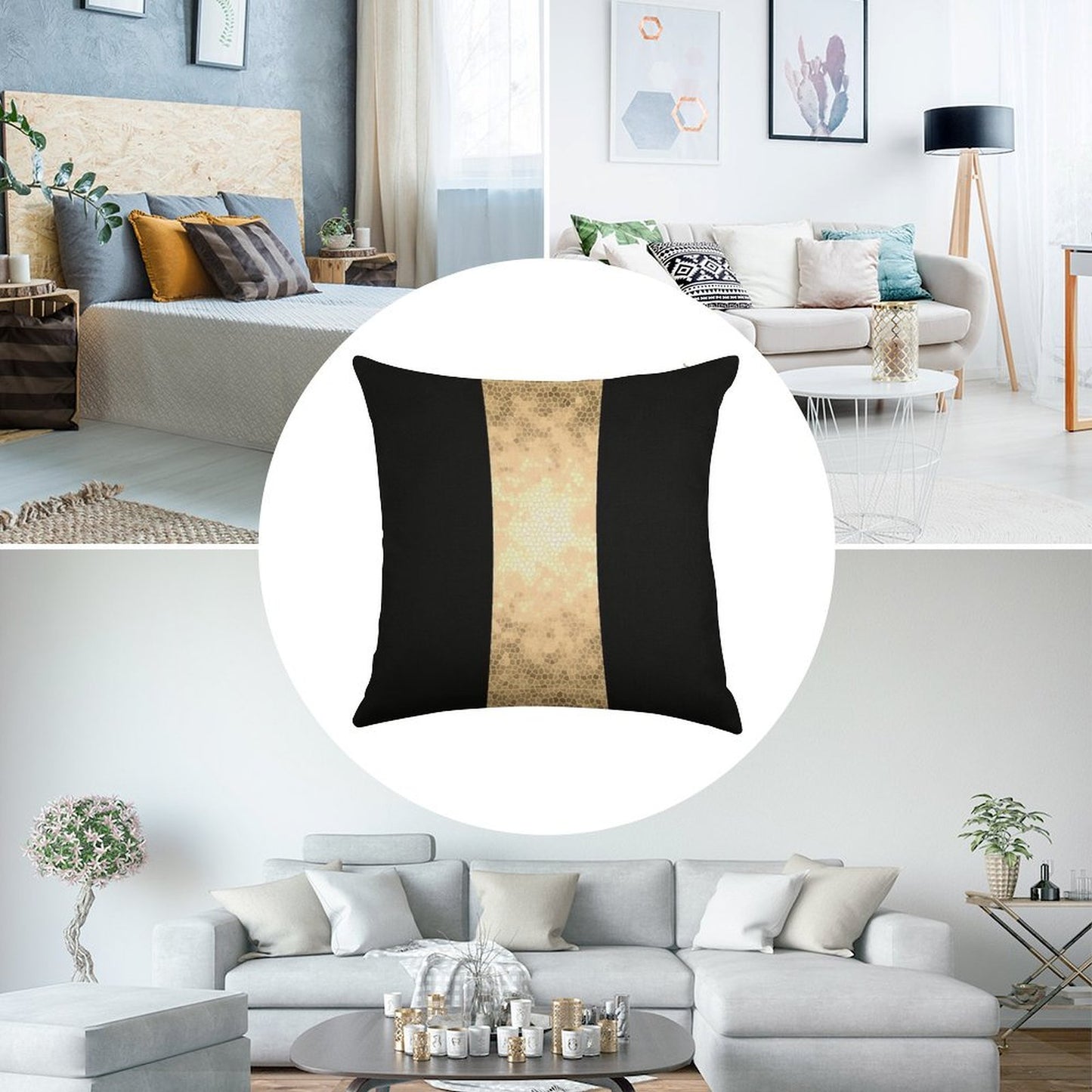 Elegant Gold And Black Design Linen Throw Pillow Cover