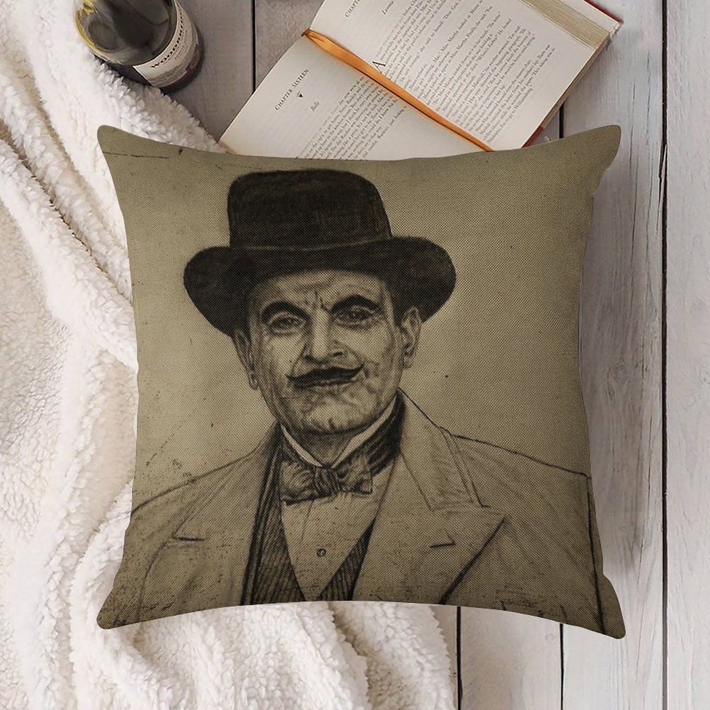Hercule Poirot (David Suchet) Linen Throw Pillow Cover