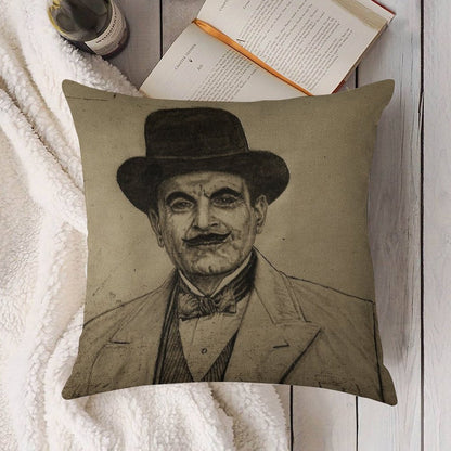 Hercule Poirot (David Suchet) Linen Throw Pillow Cover