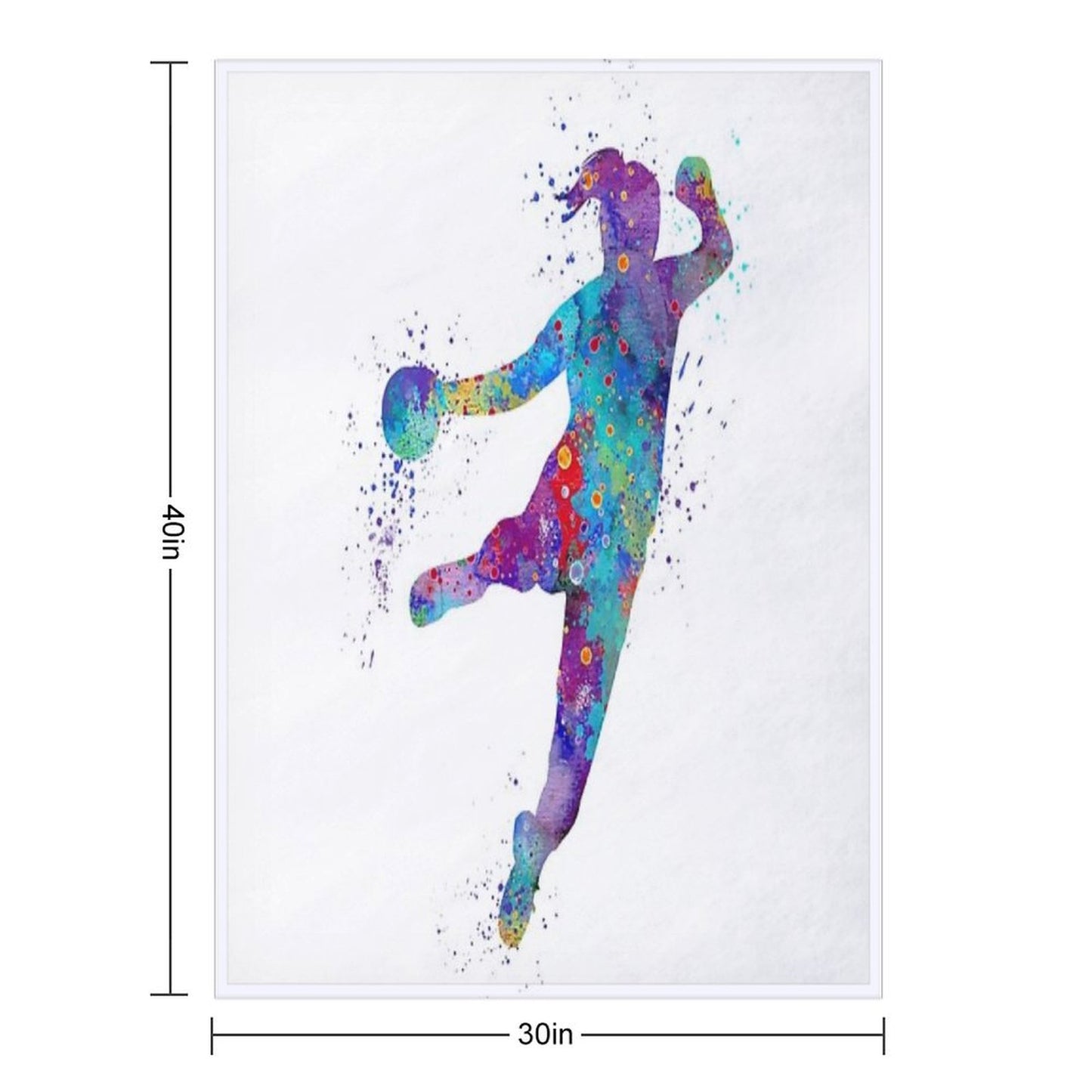 Handball Girl Colorful Watercolor Silhouette Throw Blanket