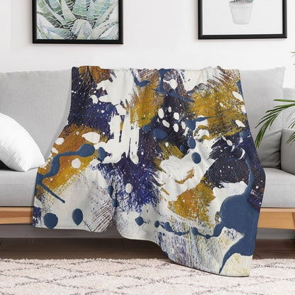 Blue And Gold Abstract Throw Blanket
