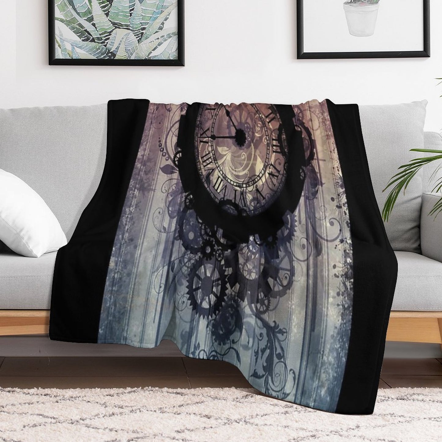 Steampunk Clock Throw Blanket