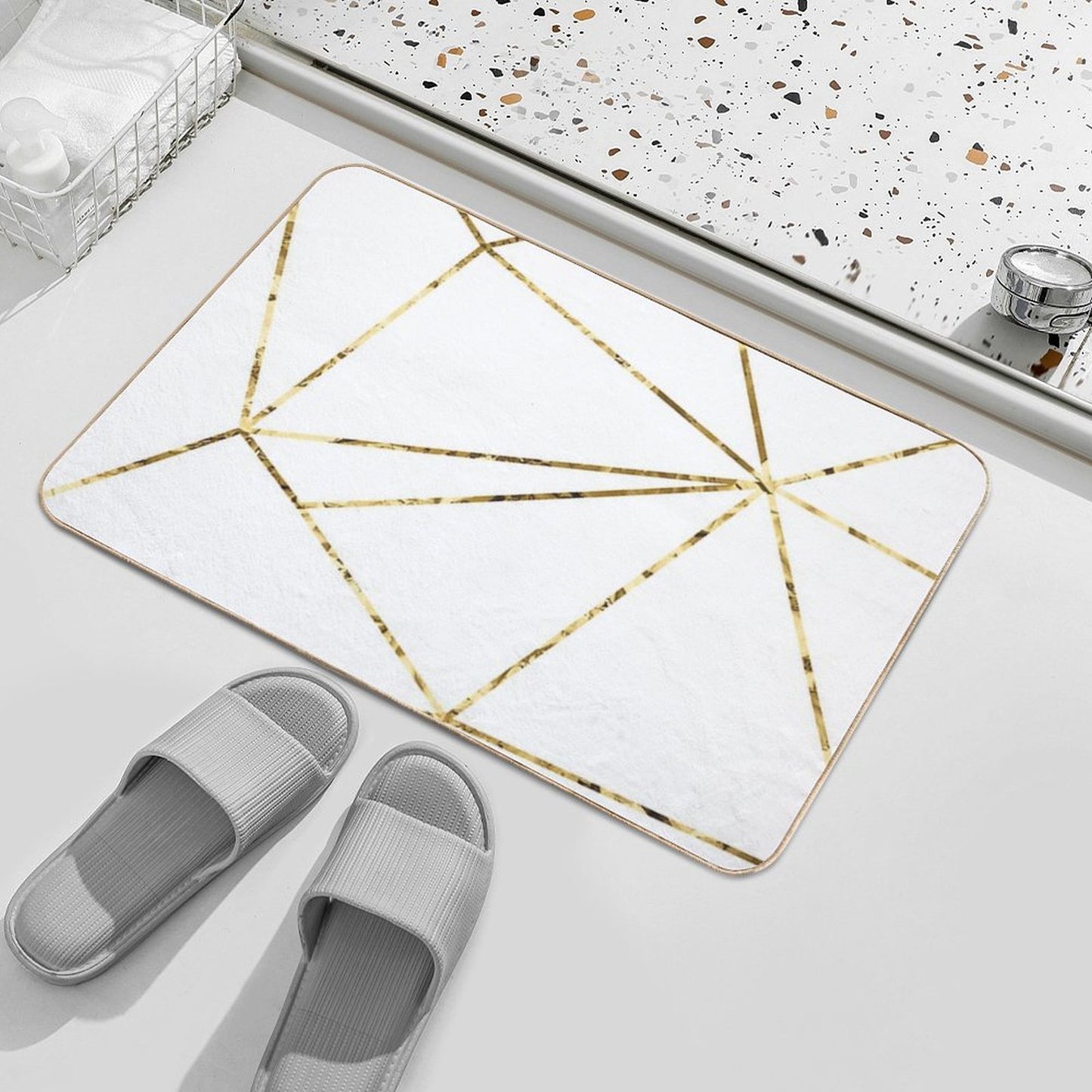 Gold Lines Polygonal Minimalist White Bath Mat