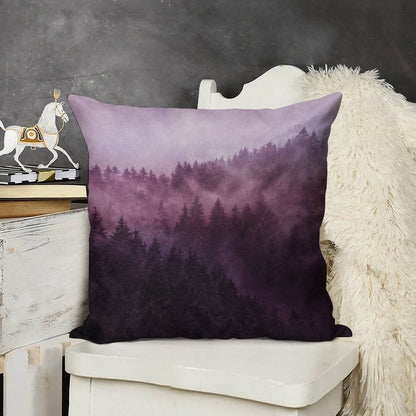 Excuse Me, I'm Lost  Laid Back In A Romantasy Moody Wilderness Dream Forest With Cascadia Trees Covered In Magic Fog Linen Throw Pillow Cover