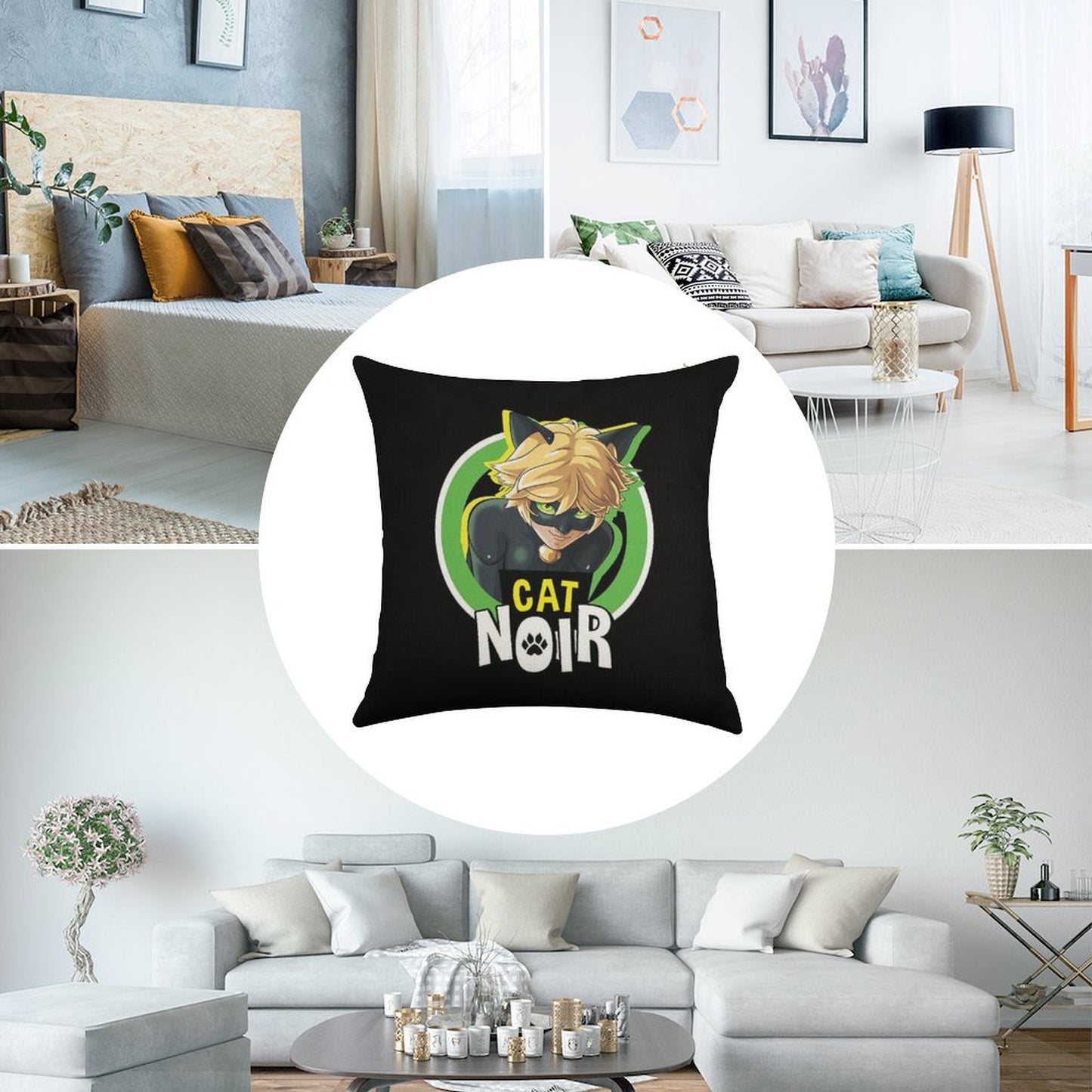 Miraculous Ladybug - Cat Noir Badge Linen Throw Pillow Cover