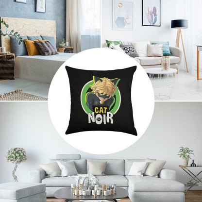 Miraculous Ladybug - Cat Noir Badge Linen Throw Pillow Cover