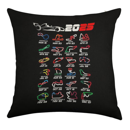 Calendar Formula Race Cars 2025 Circuits Colors Linen Throw Pillow Cover