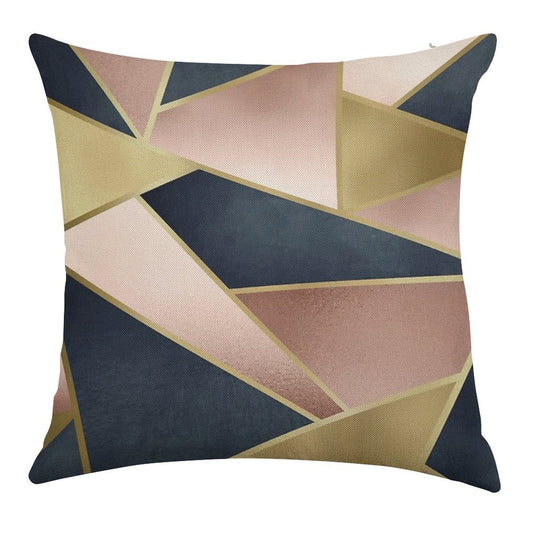 Geometric, Rose Gold, Pink, Gold And Navy Blue, Abstract, Pattern Linen Throw Pillow Cover