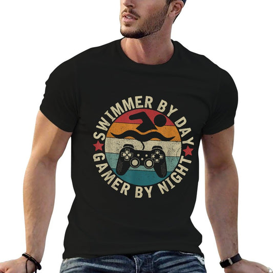 Swimmer By Day Gamer By Night Swimming Funny Swim Gaming T-Shirt