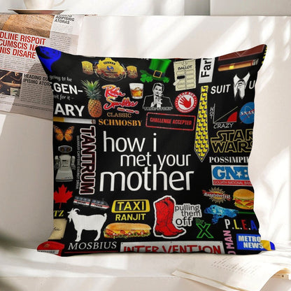 How I Met Your Mother Collage Poster Iconographic - Infographic Linen Throw Pillow Cover