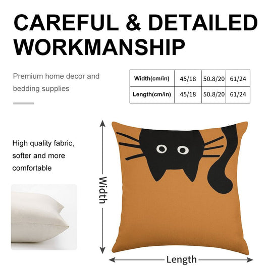 Funny Black Cat Linen Throw Pillow Cover